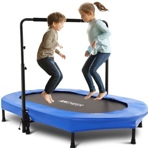 ANCHEER Double-Toddler Trampoline 56" w/ Adjustable Handlebar (Blue, 220LBS)