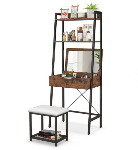 Costway Ladder Vanity Desk Set with Stool (Black)