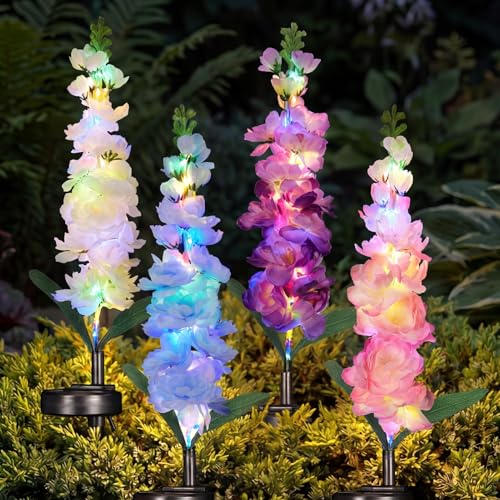 Snclriao Solar Flower Garden Lights Outdoor Decor, 4-Pack with 80 LED