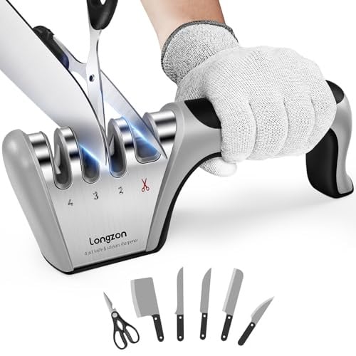 Longzon 5-in-1 Knife Sharpener 4 Stage with Cut-Resistant Glove Deal
