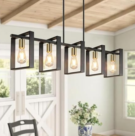 5-Light Black Gold Pendant 53" Deal