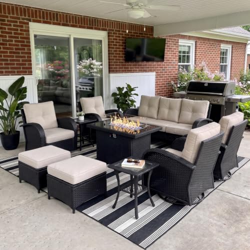LayinSun 10 Pieces Outdoor Patio Furniture Set with Fire Pit Table Deal