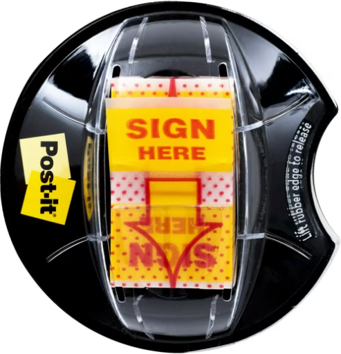 Post-it 1" Wide Sign Here Flags, Yellow, 200/Desk Grip Dispenser Deal
