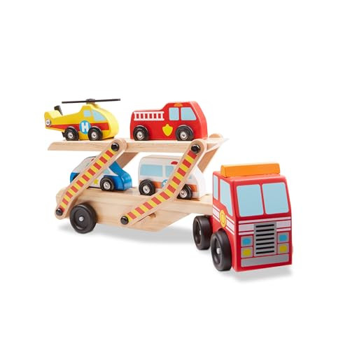 Melissa & Doug Emergency Vehicle Carrier Wooden Truck with 4 Rescue Vehicles