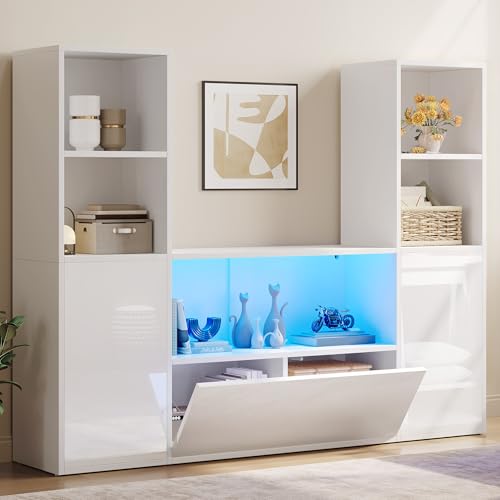 YITAHOME 67" U-Shaped Castle Bookcase w/ LED Lights, Cabinet & Open Shelves (White Gloss) Deal