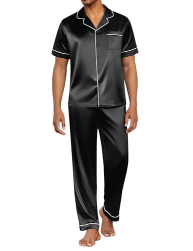 Ekouaer Mens Satin Pajama 2 Piece Set 