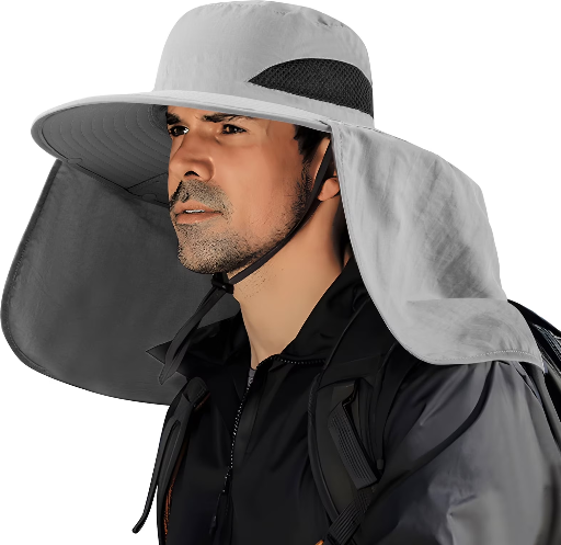 REDESS Nylon Fishing Hat with Neck Flap, Light Grey