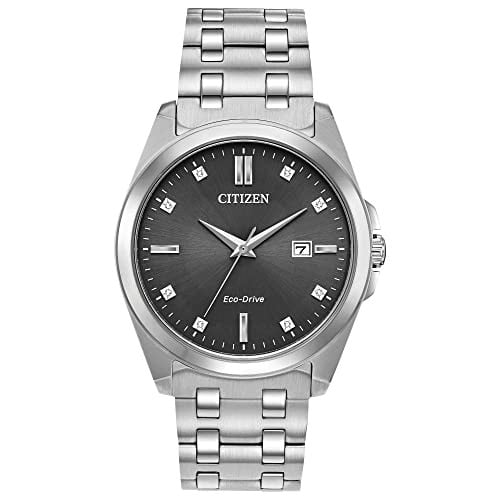 Citizen Men's Classic Peyton 3-Hand Eco-Drive Watch, Date, Sapphire Crystal, Diamond Markers, Stainless/Gray Dial Deal