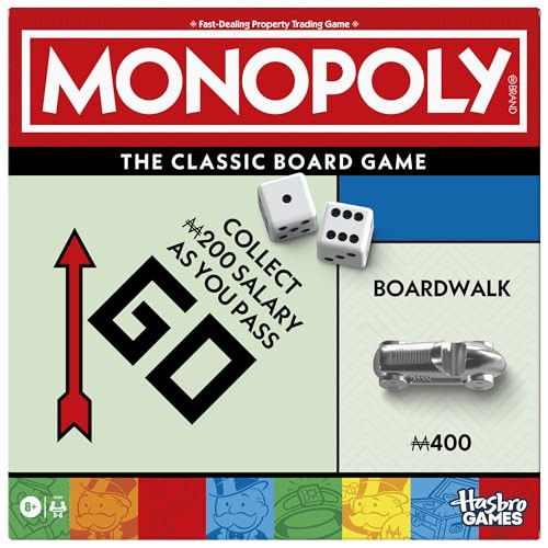 Monopoly Board Game Classic Game with Storage Tray and Larger Tokens
