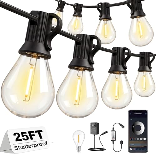 Outdoor String Lights 25FT, APP Control Dimmable S08 Edison LED Bulbs Deal
