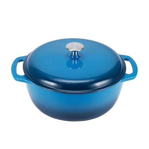 Amazon Basics Enameled Cast Iron Dutch Oven Pot with Lid, Round, Dual Handles, Heavy-Duty, Oven Safe for Baking, Roasting, Stews, 6-Quart, Blue Deal