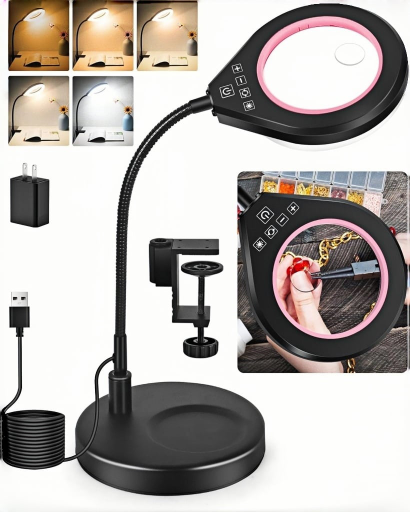Desk Lamp with Magnifier & Stand 5 Color & 10 Brightness