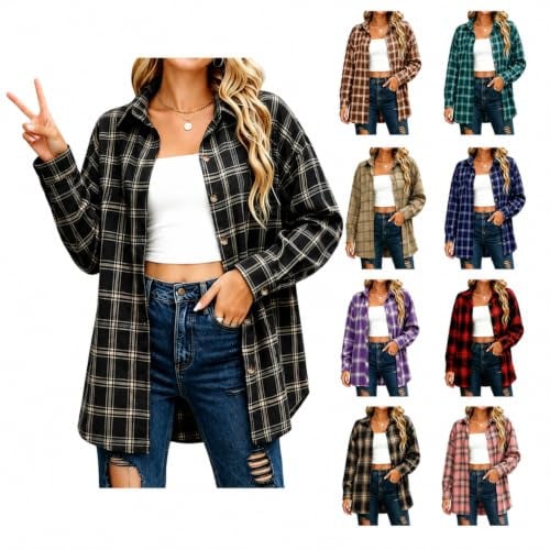  Plaid Button Down Shirt Jacket