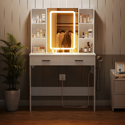 Hommpa Makeup Vanity with Lighted Mirror Drawers & Power Outlet