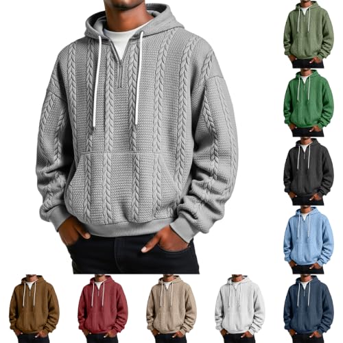 Textured Fleece Lined Quarter Zip Hoodie Men