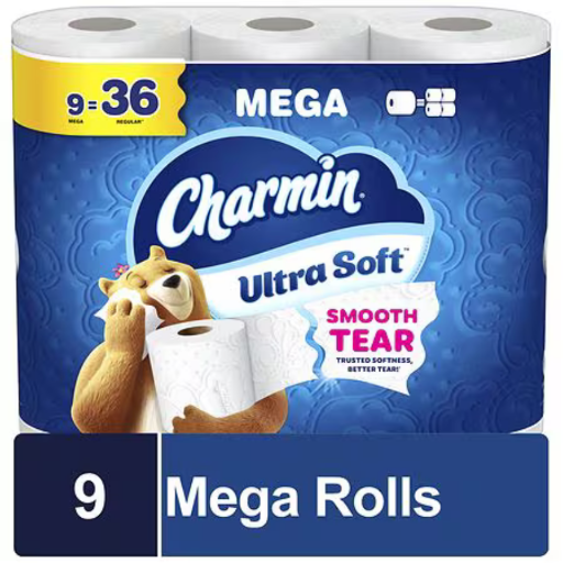 Charmin Ultra Soft or Strong Toilet Paper 9 Mega Rolls Deal