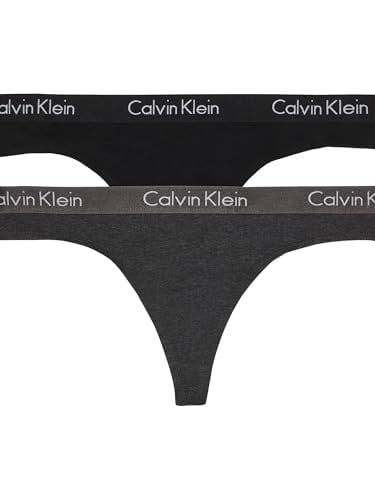 Calvin Klein Women's Motive Cotton Thong Panty 2-Pack (Charcoal Heather/Black)