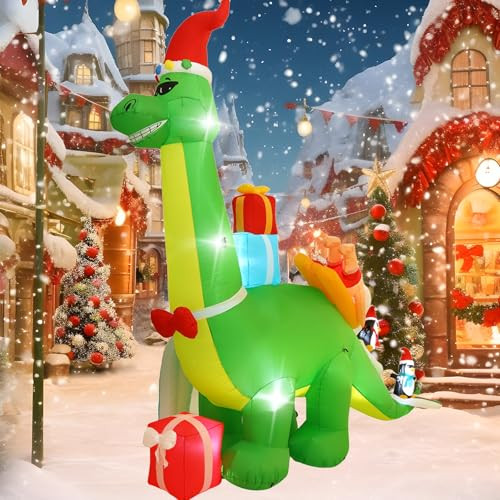13FT Dinosaur and Santa Surfing Outdoor Inflatable Decoration with LED Lights