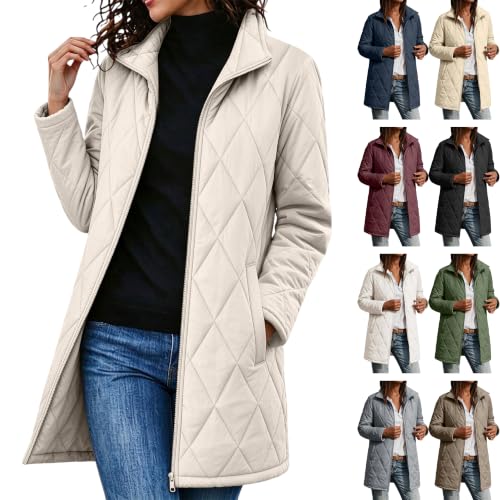 Women's Long Quilted Jacket Padded Zip Up Coat Deal