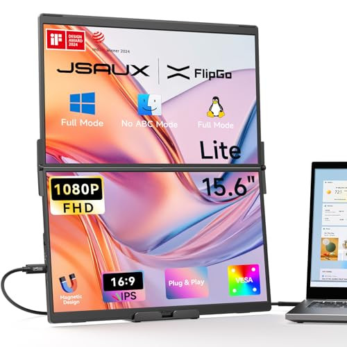 JSAUX FlipGo Lite 15.6" Dual 1080P Portable Monitors