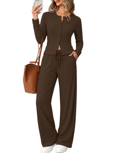 Button Down Lounge Sets Two Piece Fall Outfits Deal