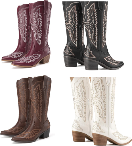 Athlefit Women’s Square Toe Embroidery Western Mid Calf Cowboy Boots