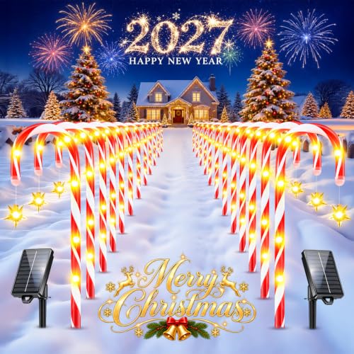 TuyLuxe 24-Pack Solar Christmas Candy Cane Lights