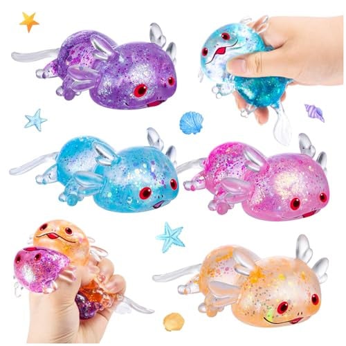 Glitter Axolotl Stress Relief Ball Sensory Toy 4-Pack