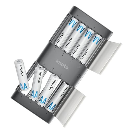 imuto Lithium AA 8-Pack 2500 mWh 1.5V Batteries with Charger