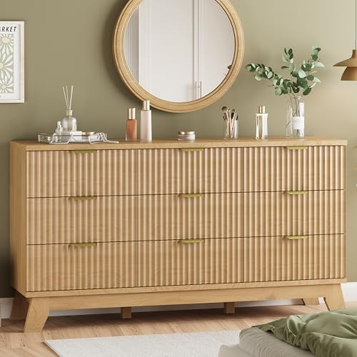 Fluted Dresser for Bedroom with 9 Drawers, 57"