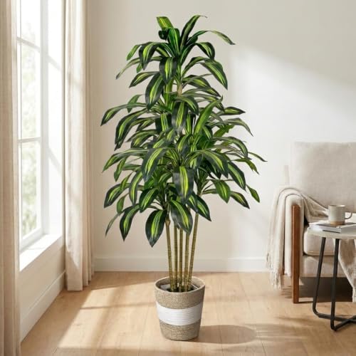 Artificial Dracaena 5FT Tall Fake Plant with Planter & Basket Deal