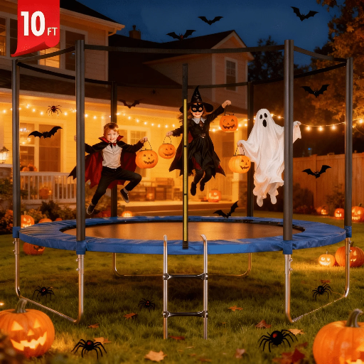 UNTOK 10FT Trampoline with Enclosure Net 600LBS