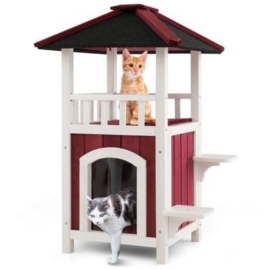 2-Story Wooden Outdoor Cat House Deal