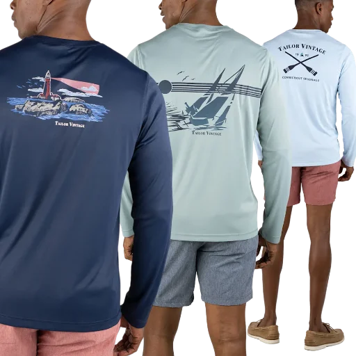 Men's Tailor Vintage UPF 50+ Sun Shirts 3-Pack (Lighthouse + Green Sailboat + Crew) Deal