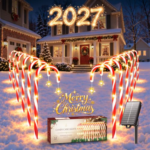 KELME 12-Pack Solar Candy Cane Christmas Lights