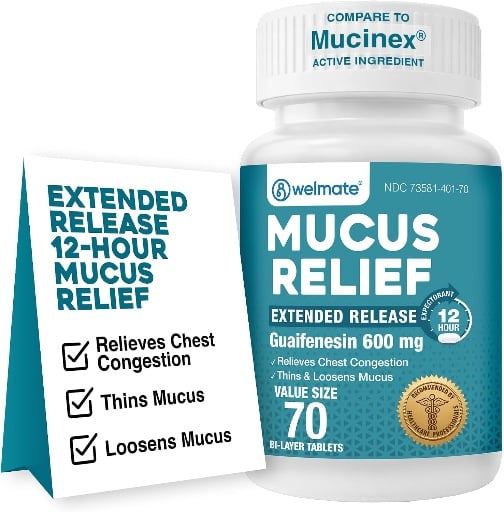 600mg Extended-Release Mucus Relief Expectorant, 70 Ct Deal
