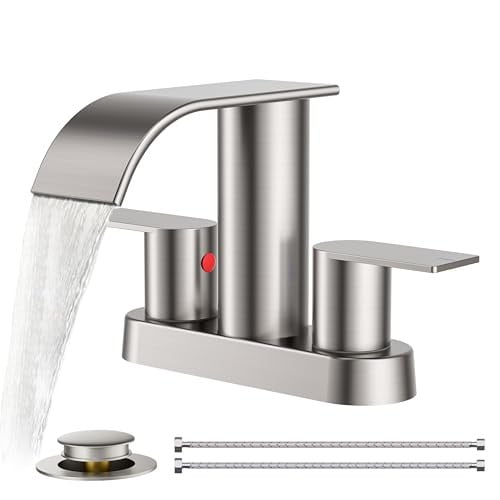 FORIOUS Brushed Nickel Bathroom Waterfall Sink Faucet