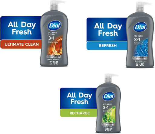 Dial Men 3in1 Body, Hair and Face Wash 32oz Pump