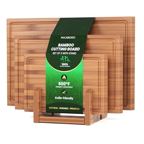 Bamboo Cutting Board Set 3 Pieces with Stand Deal