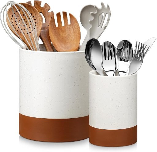 MALACASA Ceramic Kitchen Utensil Holder Set (2-pc, 7.3" & 5.5") Deal