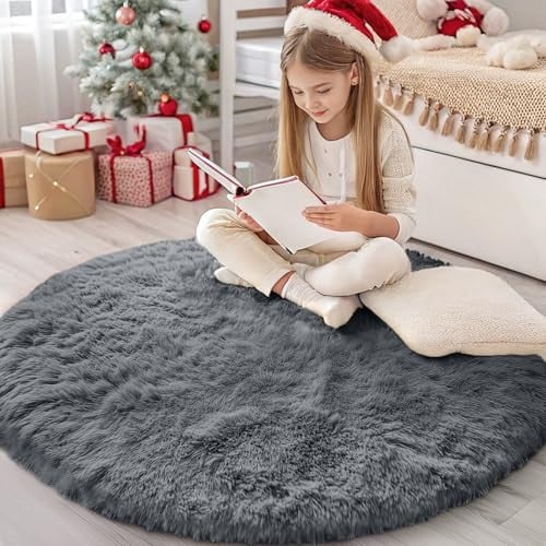 OLANLY Grey Round Rugs for Bedroom Deal