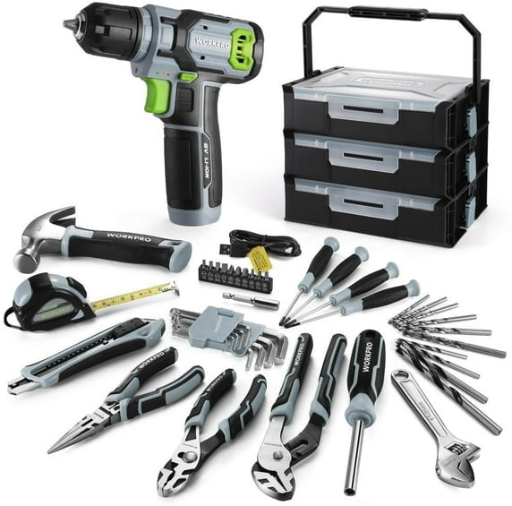 WORKPRO 43PCS Cordless Lithium-ion Drill Driver and Toolbox 8V 2.0 Ah