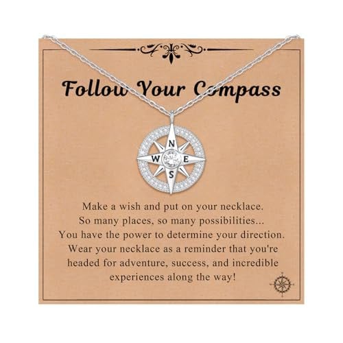 Women's Compass Graduation Necklace Gift - White Gold Plated Deal