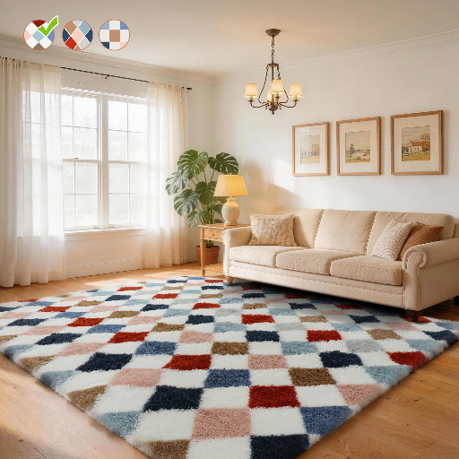 CozyDesg 4ftx6ft Shag Fluffy Checkered Area Rug Deal