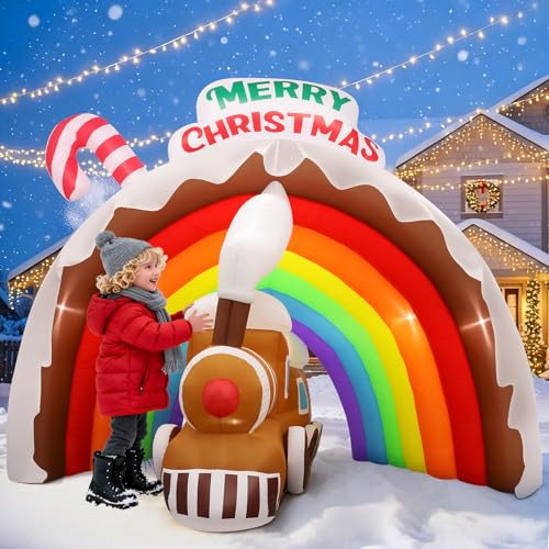 9FT Christmas Inflatables Rainbow Arch with Gingerbread Train