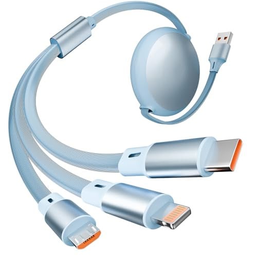 4' 3-in-1 MPATIBY Retractable Multi Charging Cable w/ USB-C, Micro-USB & Lightning Ports