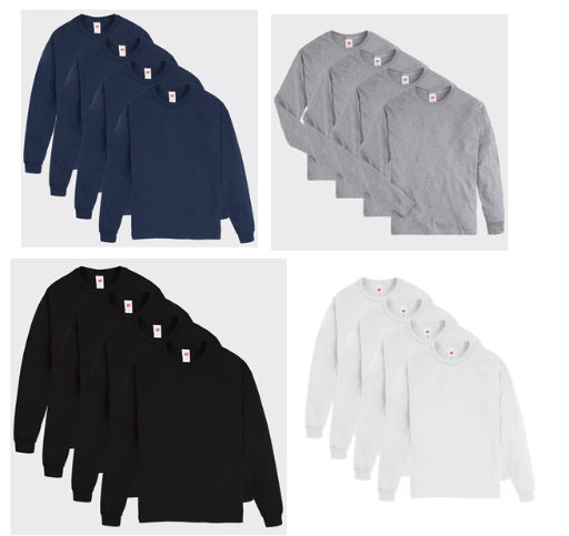 Hanes Essentials Men’s Cotton Long Sleeve T-Shirt 4-Pack