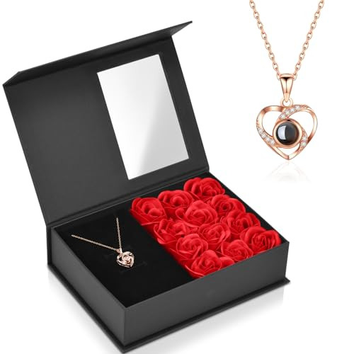 BLOCE Preserved Real Rose with Heart I Love You Necklace