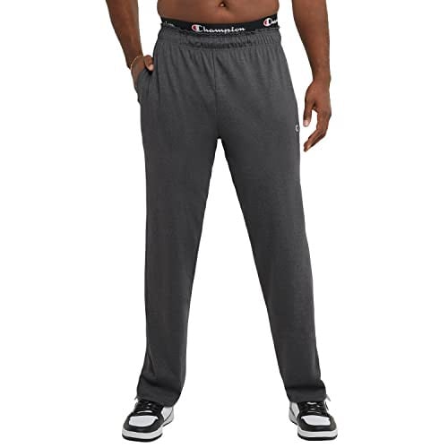 Champion Men's Open-Bottom Lounge Pants, Standard Fit, Lightweight 100% Cotton, Granite Gray Heather, Medium Deal
