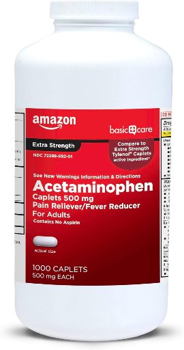 Amazon Basic Care Extra Strength Acetaminophen Caplets 1000-Count 500mg